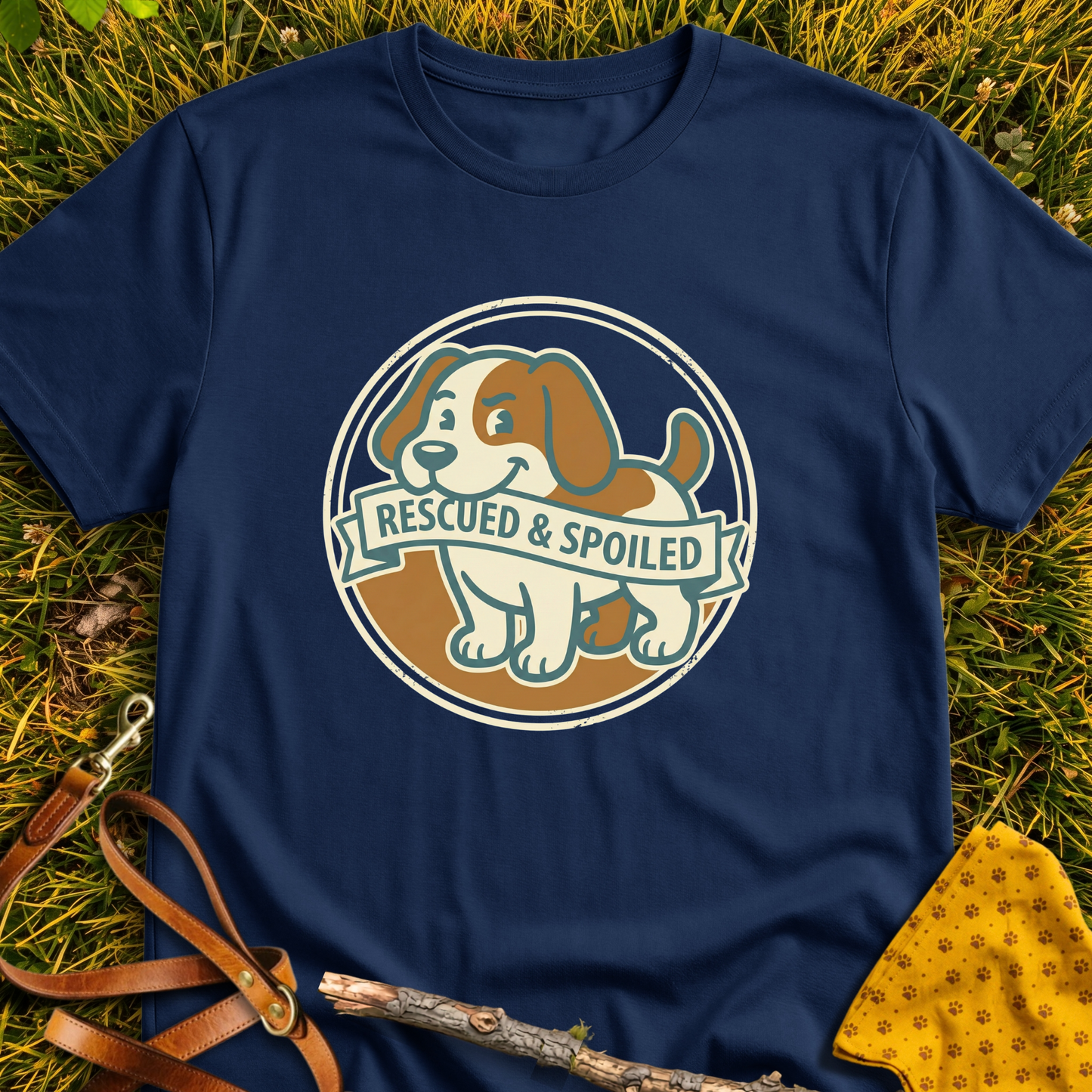 Rescued and Spoiled T-shirt T-shirt in Navy - Furever Mode rescue dog tee