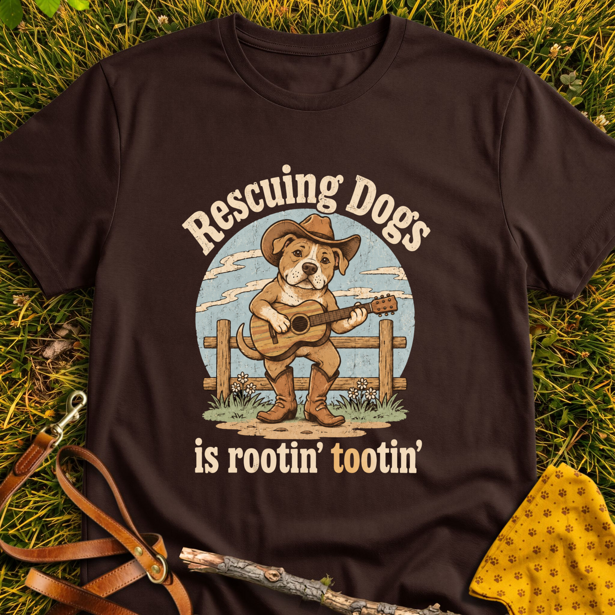 Rootin Tootin T-shirt T-shirt in Dark Chocolate - Furever Mode rescue dog tee
