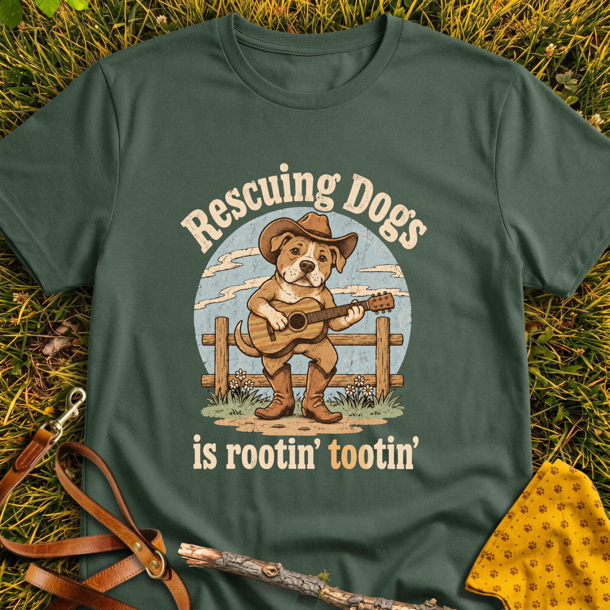 Rootin Tootin T-shirt T-shirt in Military Green - Furever Mode rescue dog tee