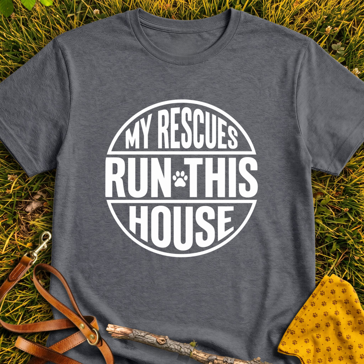 Round Run This House T-shirt T-shirt in Dark Heather - Furever Mode rescue dog tee