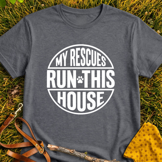 Round Run This House T-shirt T-shirt in Dark Heather - Furever Mode rescue dog tee