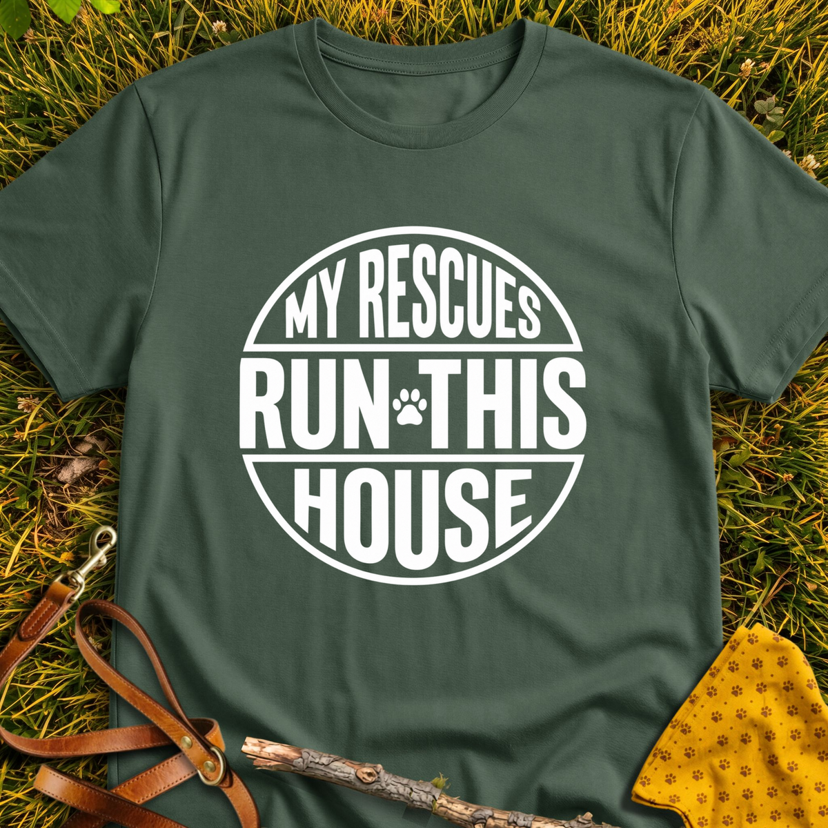 Round Run This House T-shirt T-shirt in Military Green - Furever Mode rescue dog tee