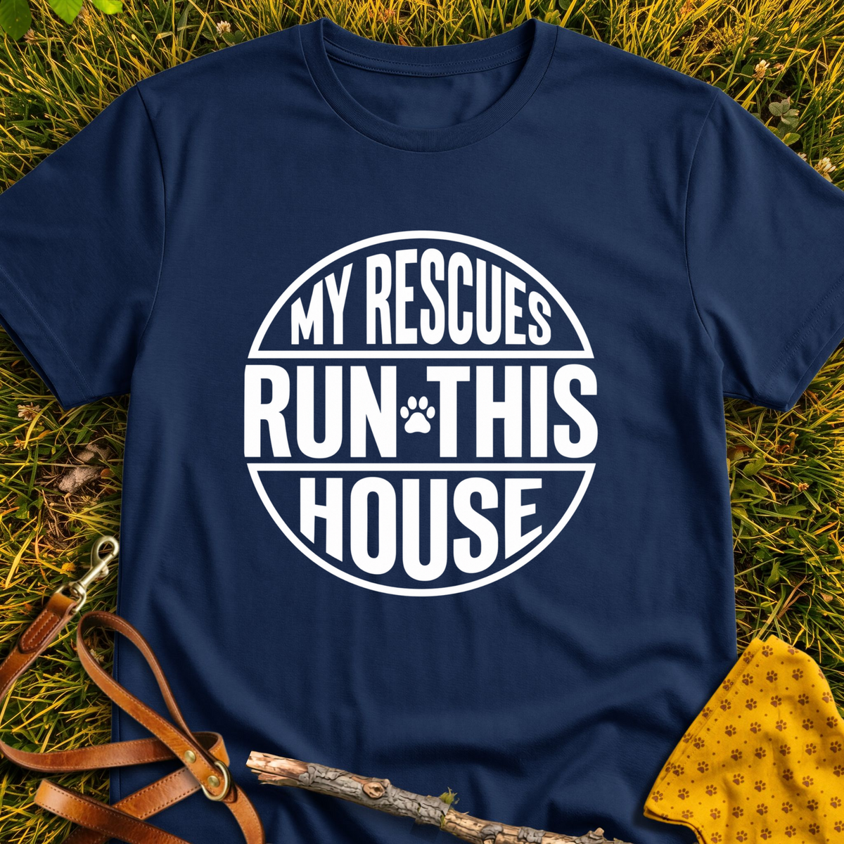 Round Run This House T-shirt T-shirt in Navy - Furever Mode rescue dog tee