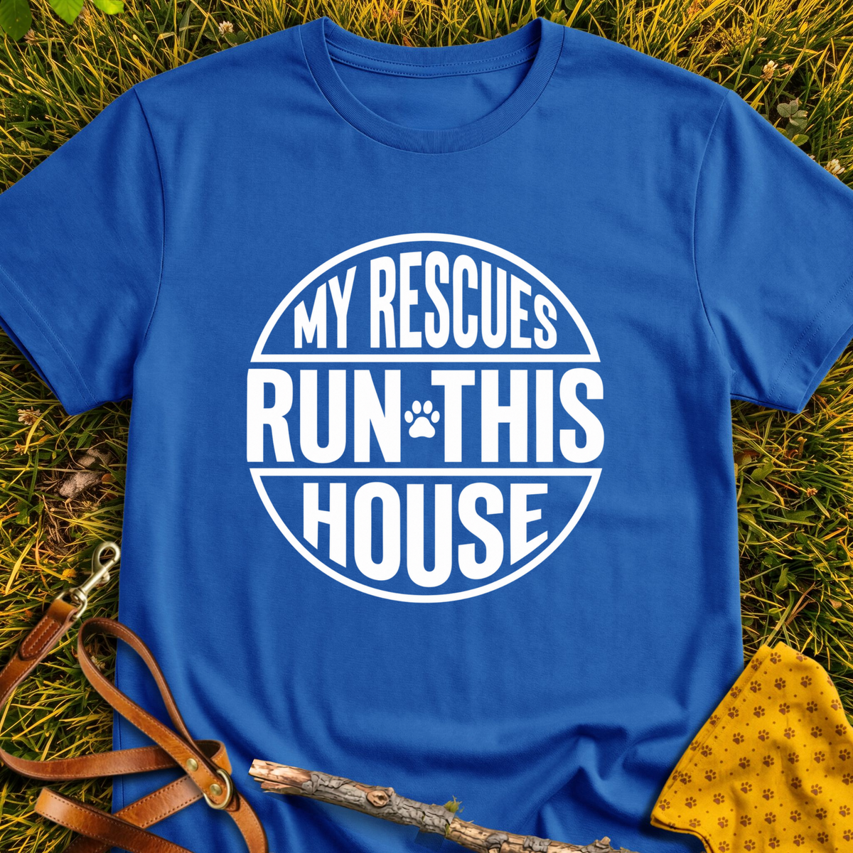 Round Run This House T-shirt T-shirt in Royal - Furever Mode rescue dog tee