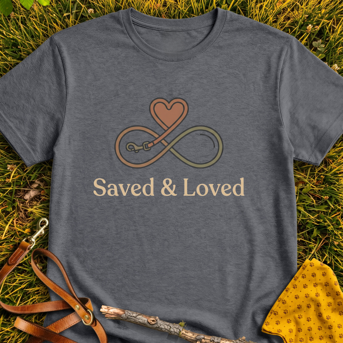 Saved and Loved T-shirt T-shirt in Dark Heather - Furever Mode rescue dog tee
