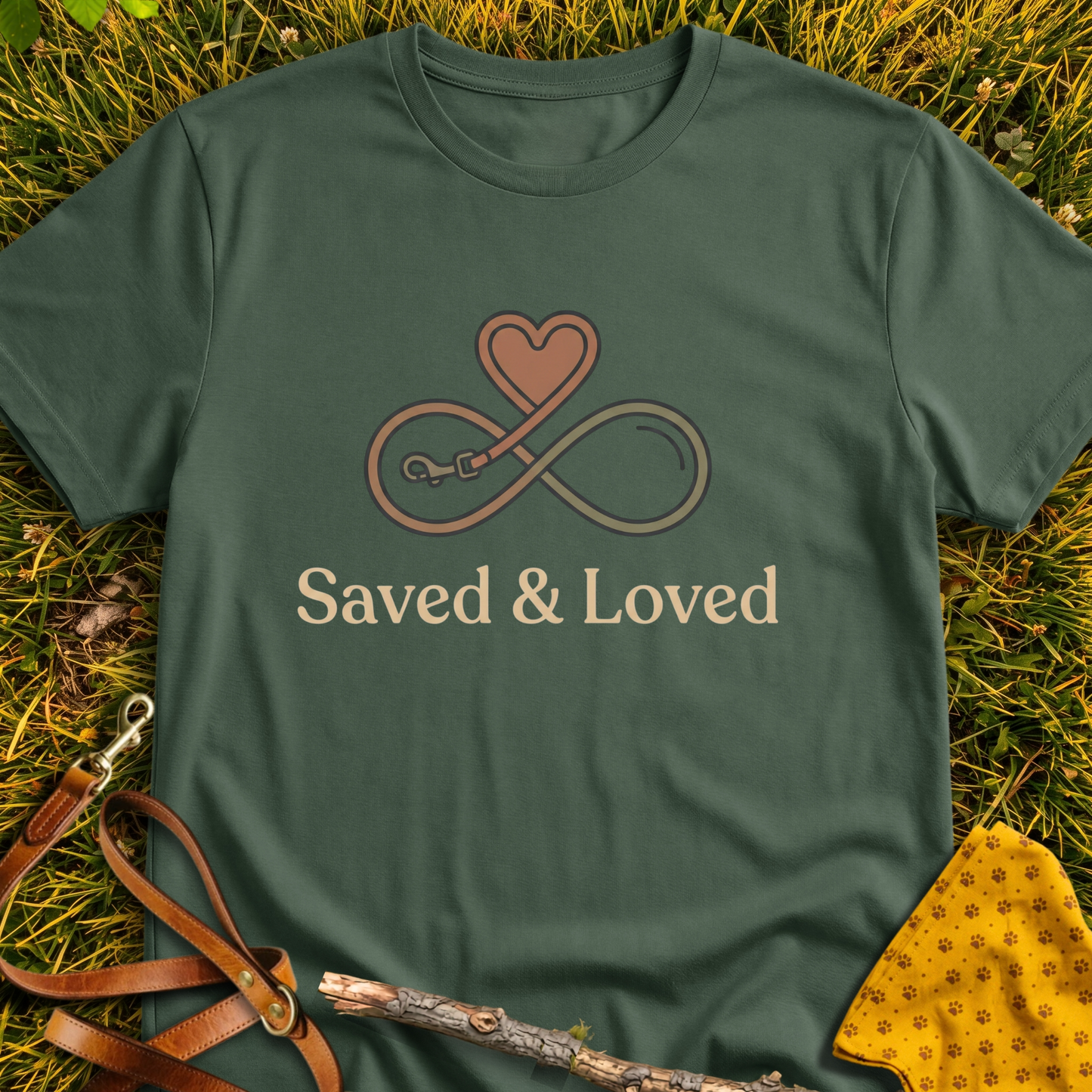 Saved and Loved T-shirt T-shirt in Military Green - Furever Mode rescue dog tee