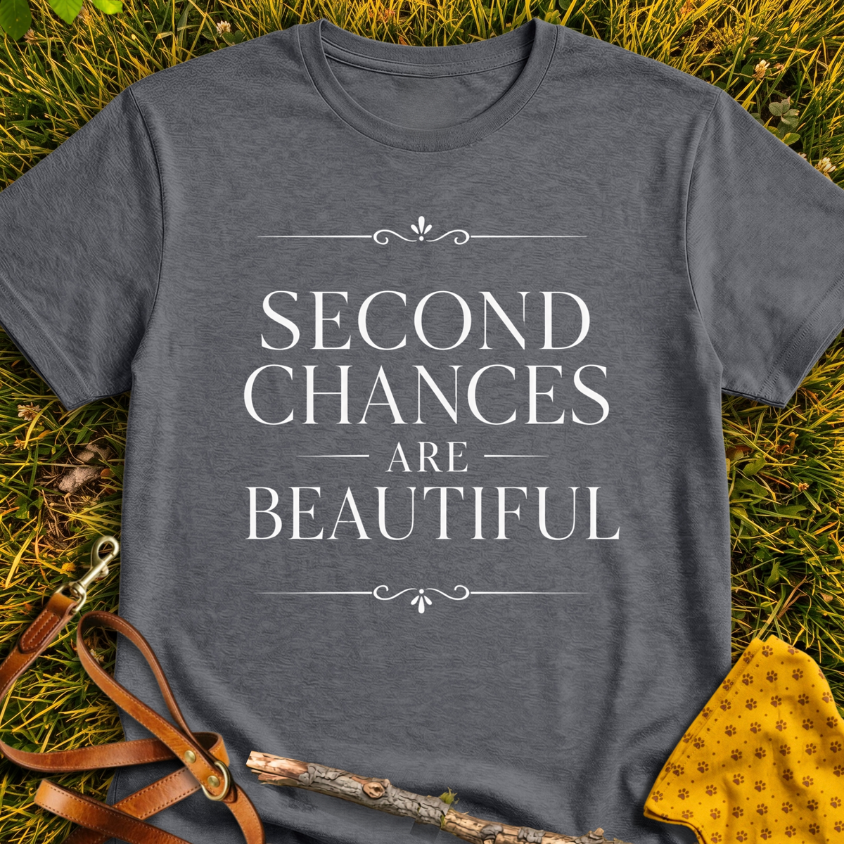 Second Chances T-shirt T-shirt in Dark Heather - Furever Mode rescue dog tee