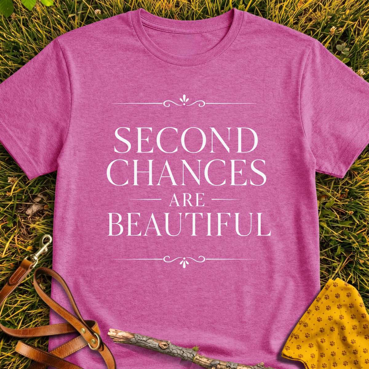 Second Chances T-shirt T-shirt in Heather Berry - Furever Mode rescue dog tee