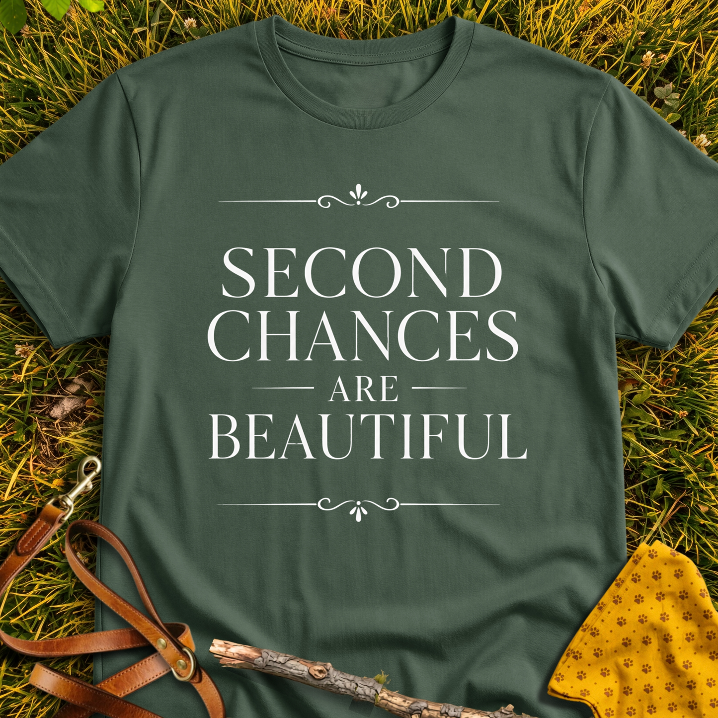 Second Chances T-shirt T-shirt in Military Green - Furever Mode rescue dog tee