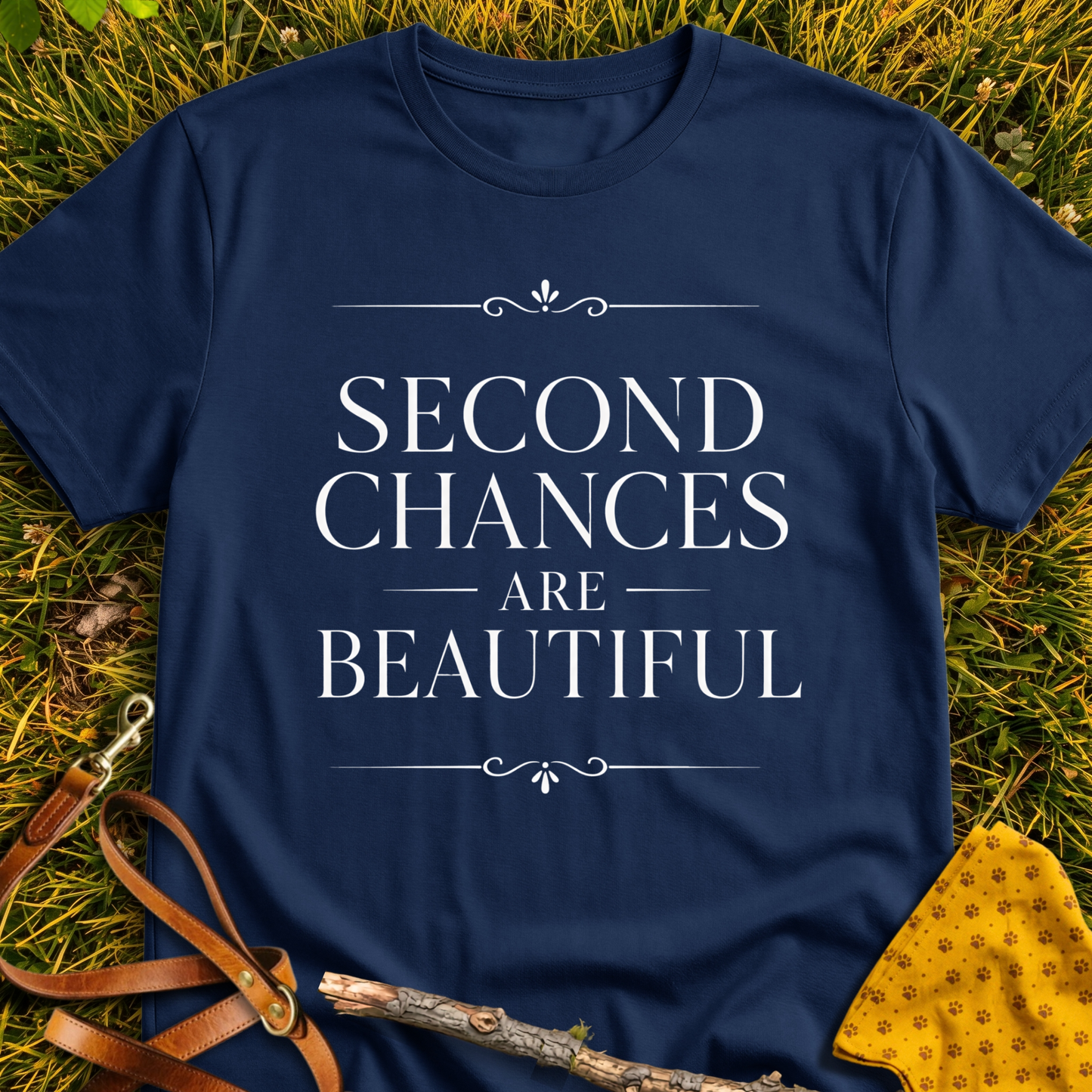 Second Chances T-shirt T-shirt in Navy - Furever Mode rescue dog tee