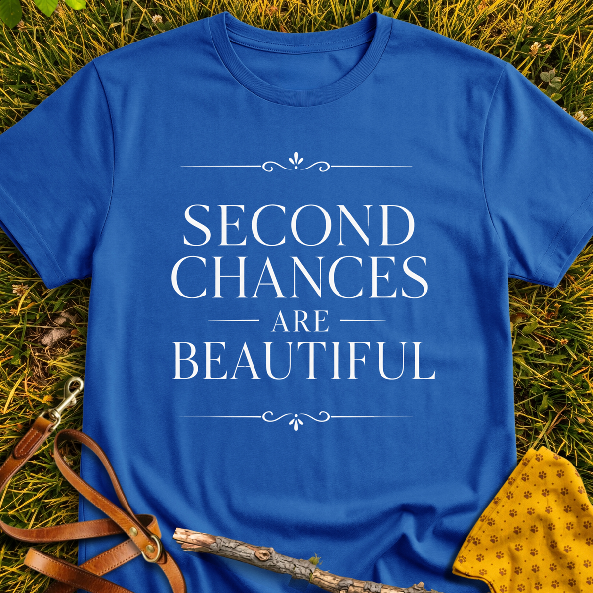 Second Chances T-shirt T-shirt in Royal - Furever Mode rescue dog tee