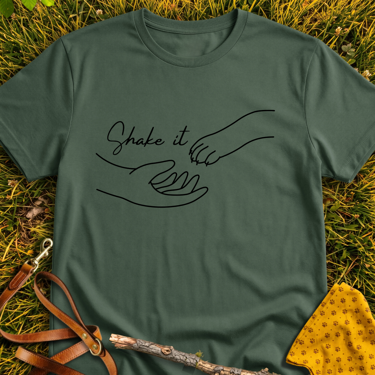 Shake It T-shirt T-shirt in Military Green - Furever Mode rescue dog tee