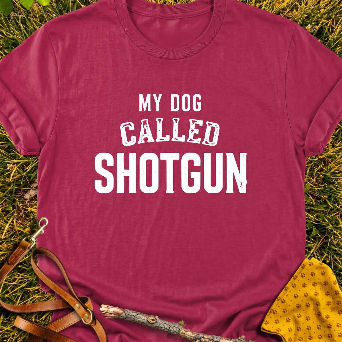 Shotgun T-shirt T-shirt in Cardinal Red - Furever Mode rescue dog tee