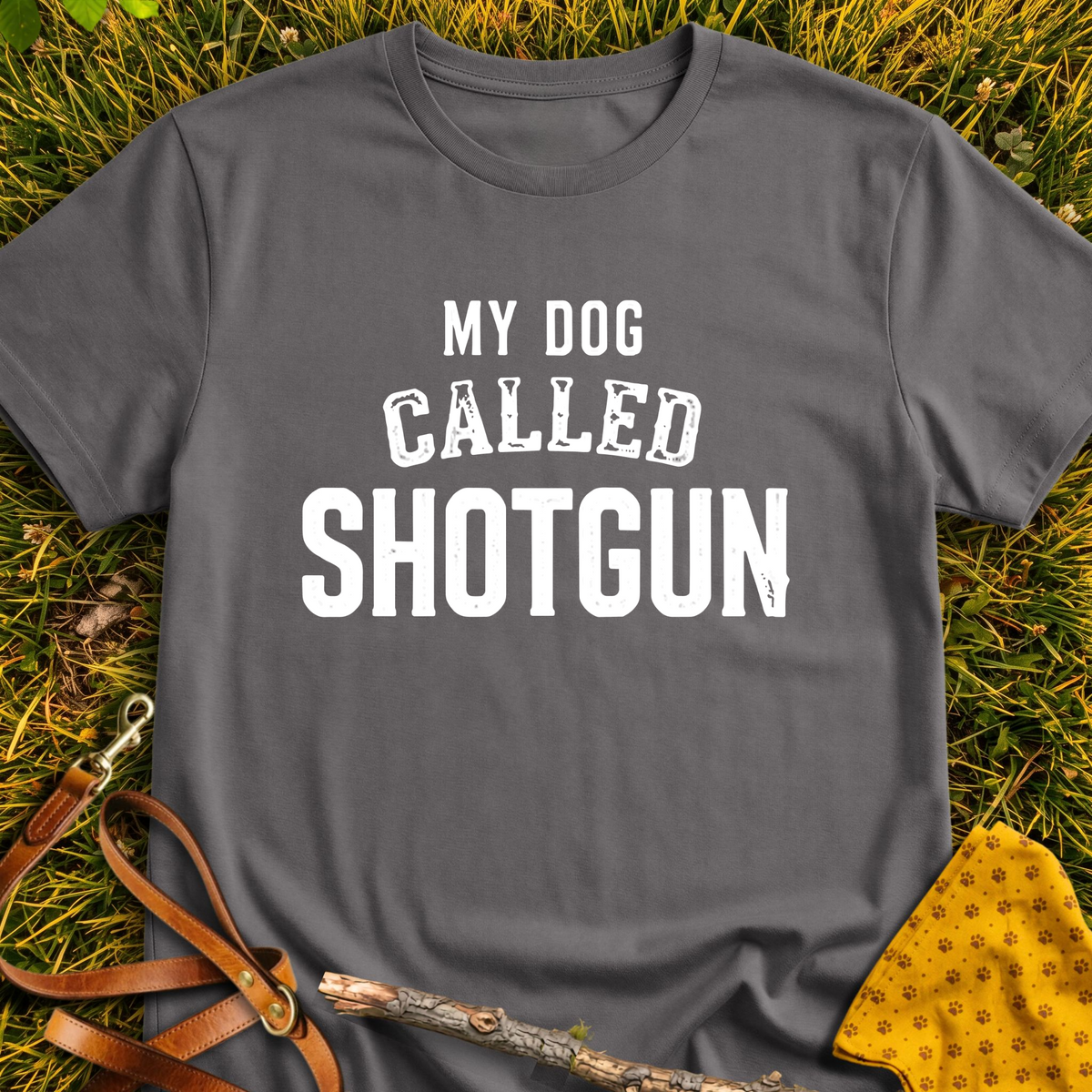 Shotgun T-shirt T-shirt in Charcoal - Furever Mode rescue dog tee