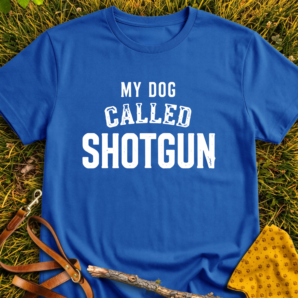 Shotgun T-shirt T-shirt in Royal - Furever Mode rescue dog tee