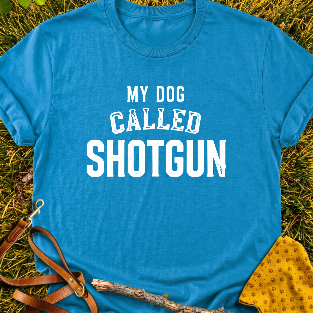 Shotgun T-shirt T-shirt in Sapphire - Furever Mode rescue dog tee