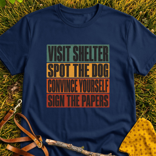 Sign the Papers T-shirt T-shirt in Navy - Furever Mode rescue dog tee