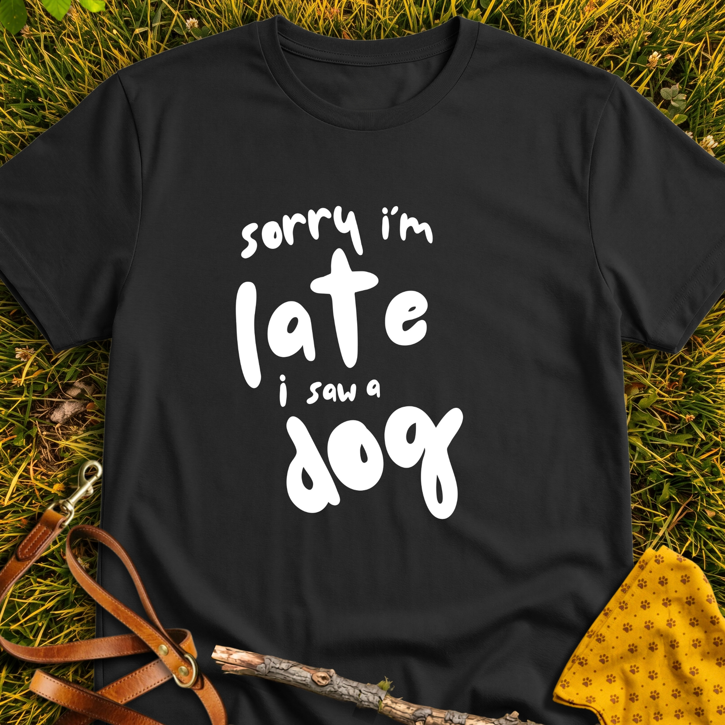 Sorry I'm Late T-shirt T-shirt in Black - Furever Mode rescue dog tee