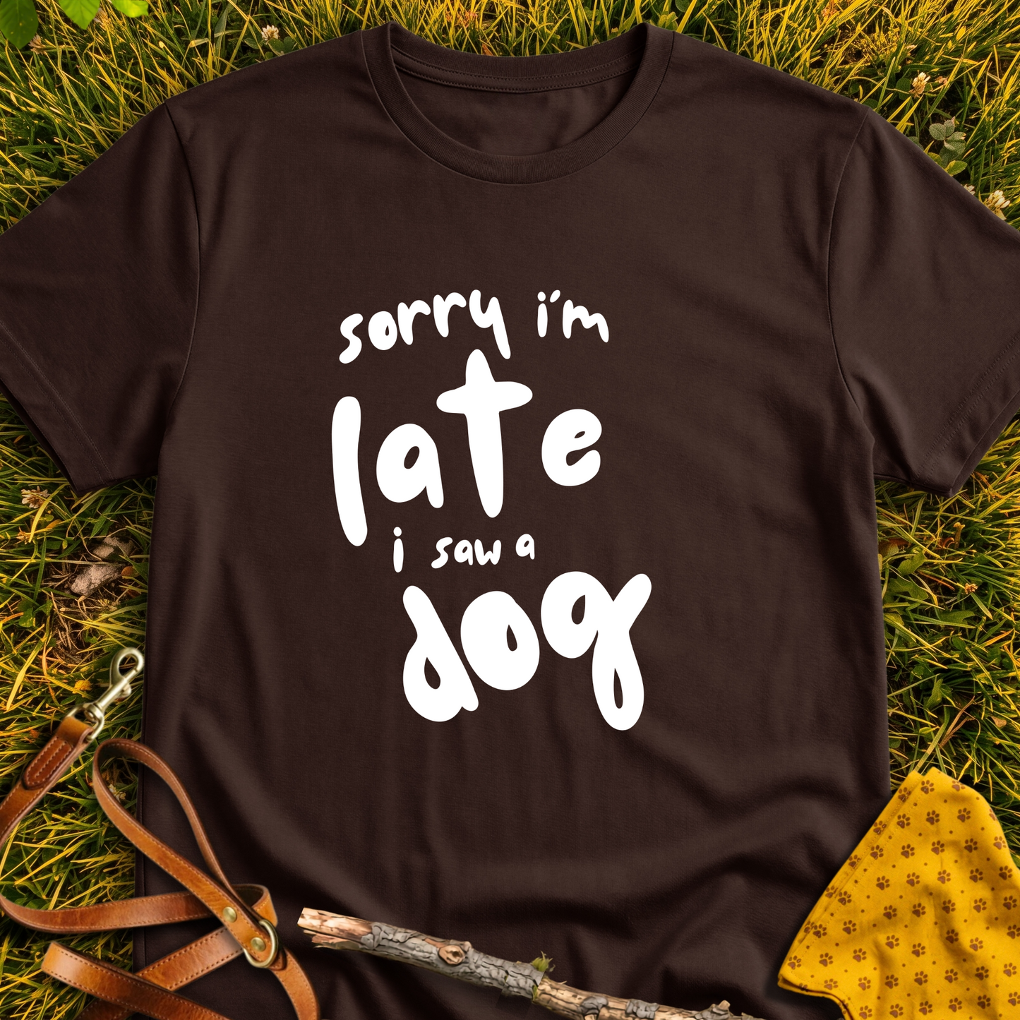 Sorry I'm Late T-shirt T-shirt in Dark Chocolate - Furever Mode rescue dog tee