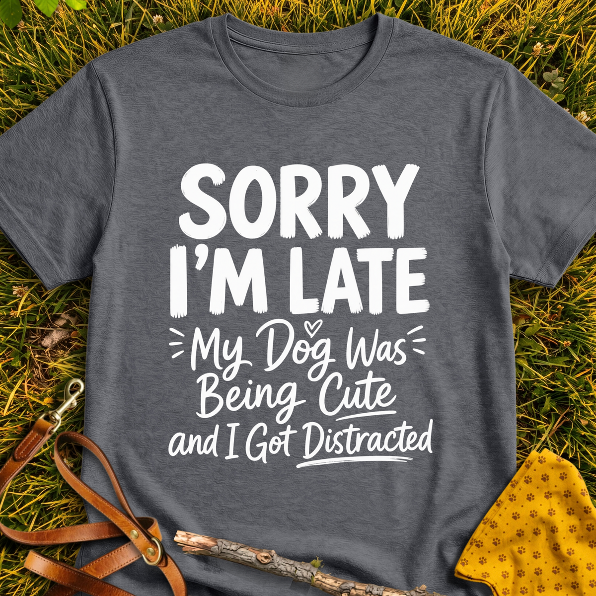 Sorry I'm Late T-shirt T-shirt in Dark Heather - Furever Mode rescue dog tee