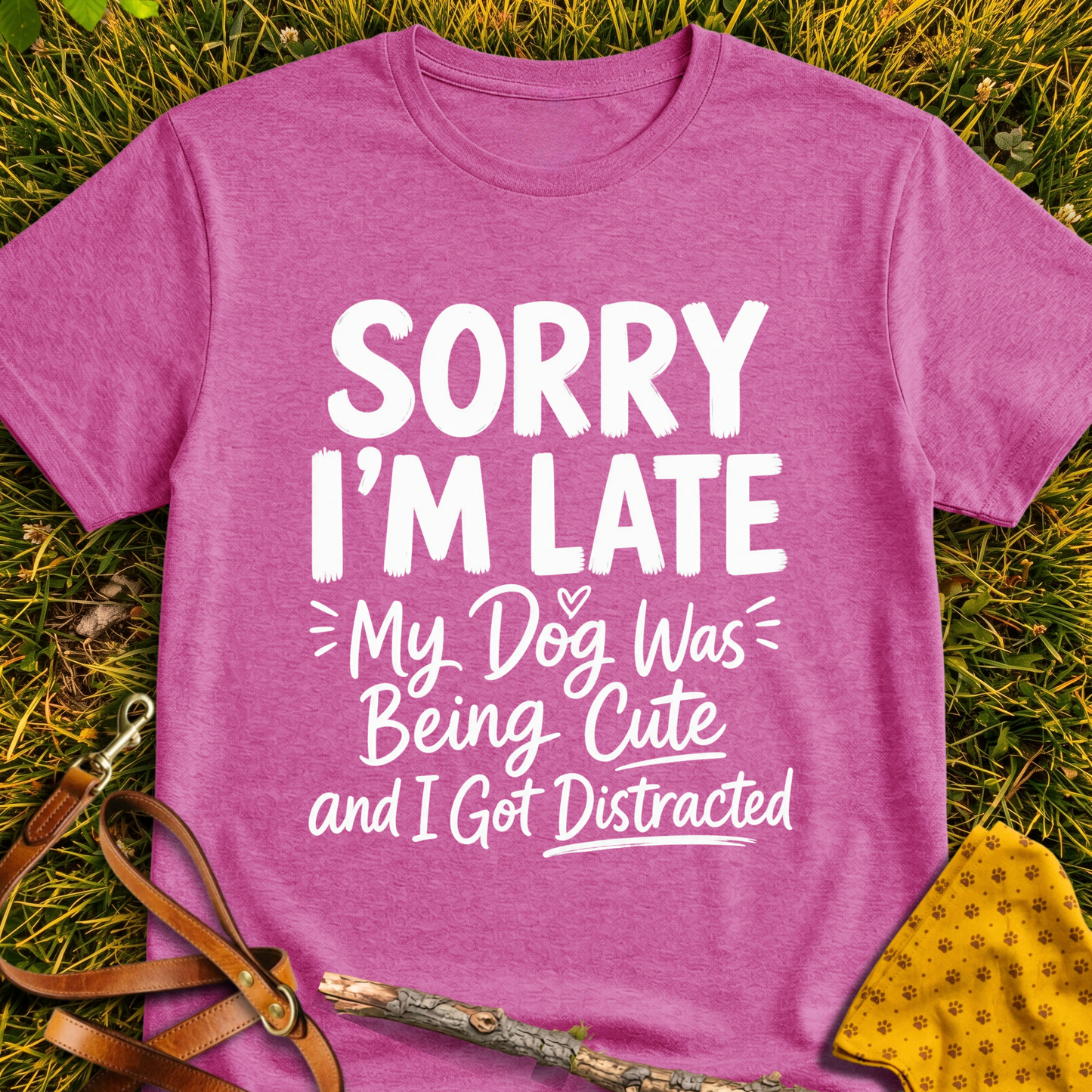 Sorry I'm Late T-shirt T-shirt in Heather Berry - Furever Mode rescue dog tee