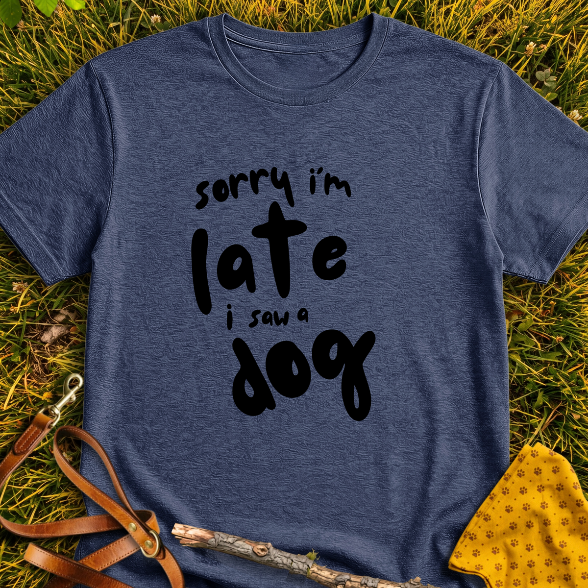Sorry I'm Late T-shirt T-shirt in Heather Navy - Furever Mode rescue dog tee