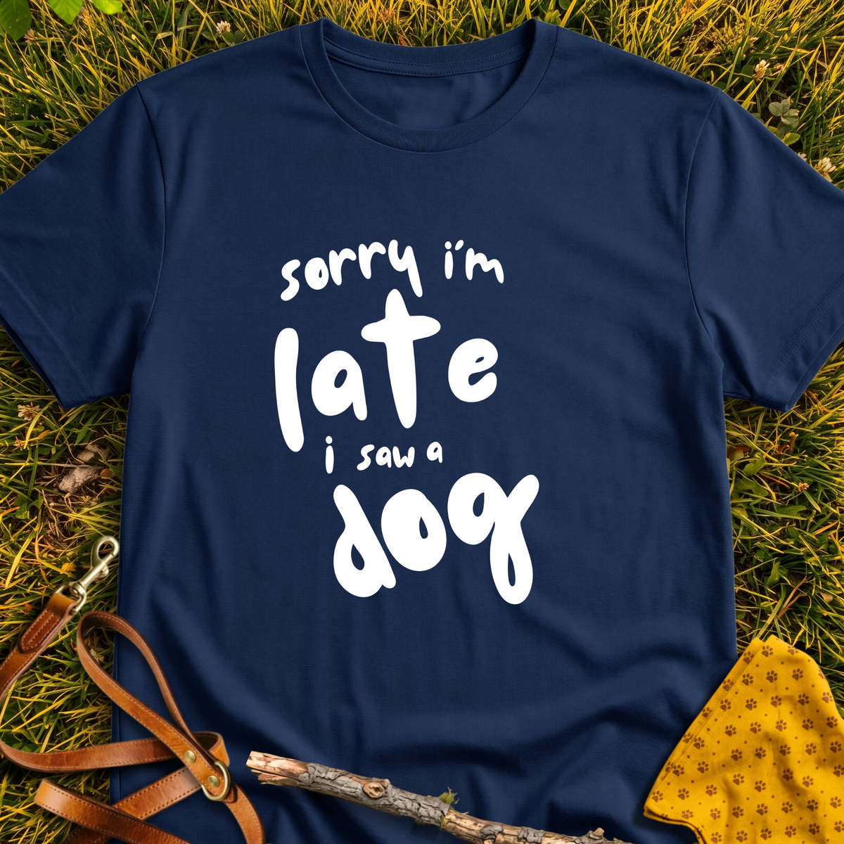 Sorry I'm Late T-shirt T-shirt in Navy - Furever Mode rescue dog tee