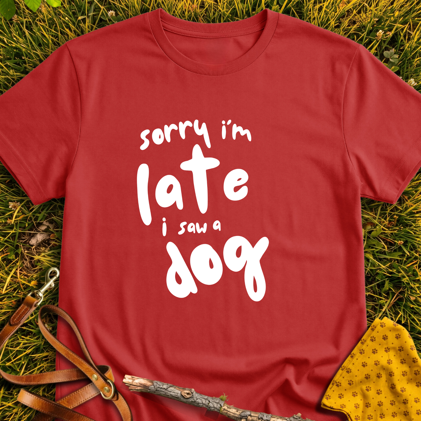 Sorry I'm Late T-shirt T-shirt in Red - Furever Mode rescue dog tee