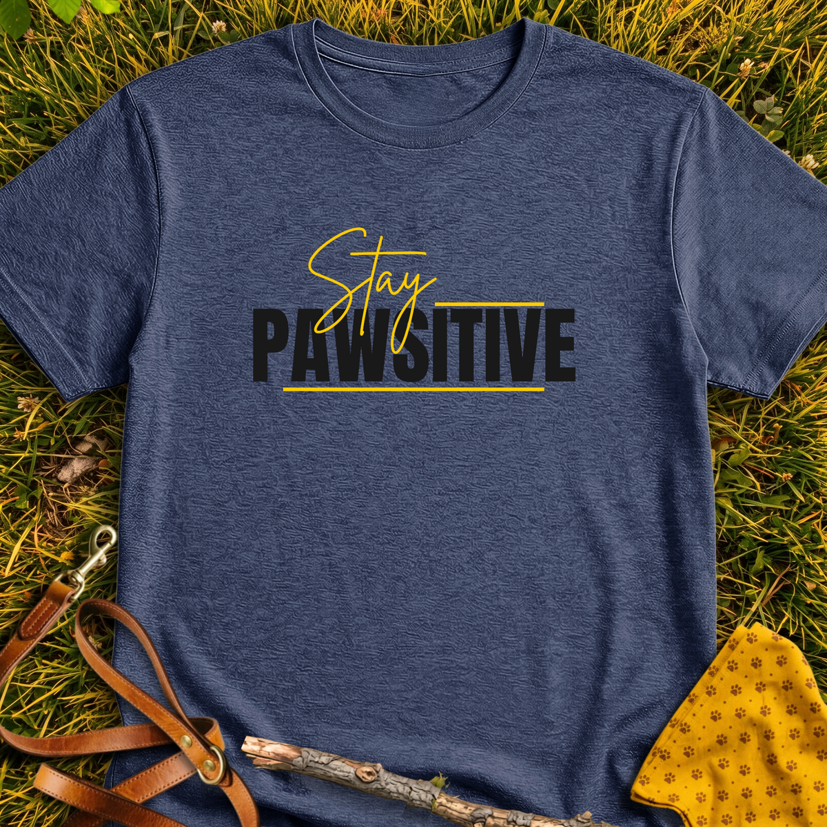 Stay Pawsitive T-shirt T-shirt in Heather Navy - Furever Mode rescue dog tee