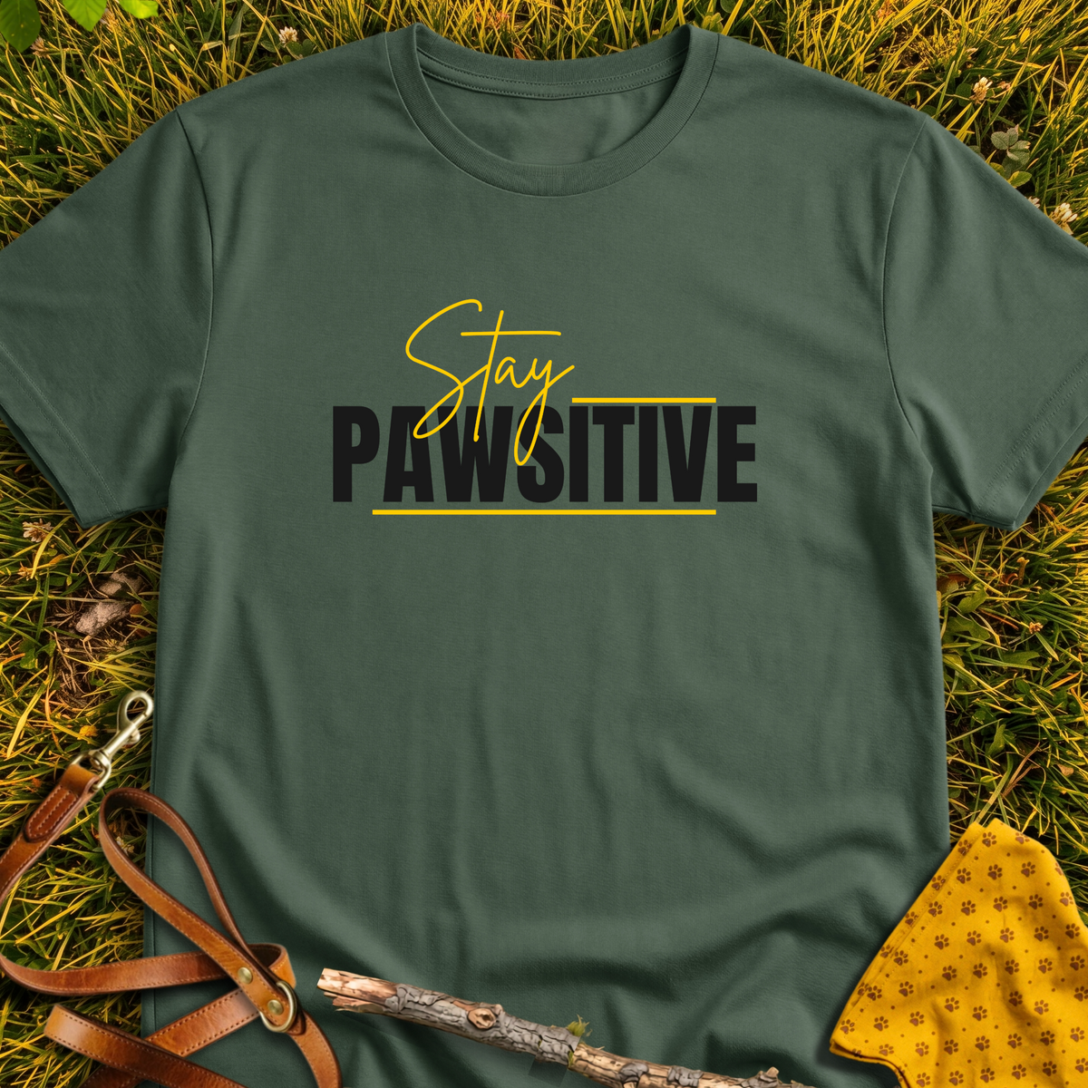 Stay Pawsitive T-shirt T-shirt in Military Green - Furever Mode rescue dog tee