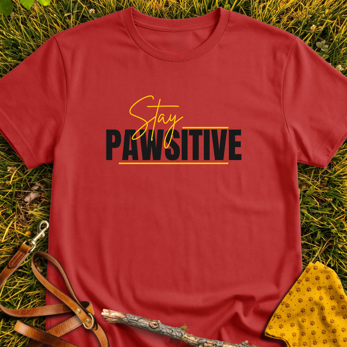 Stay Pawsitive T-shirt T-shirt in Red - Furever Mode rescue dog tee