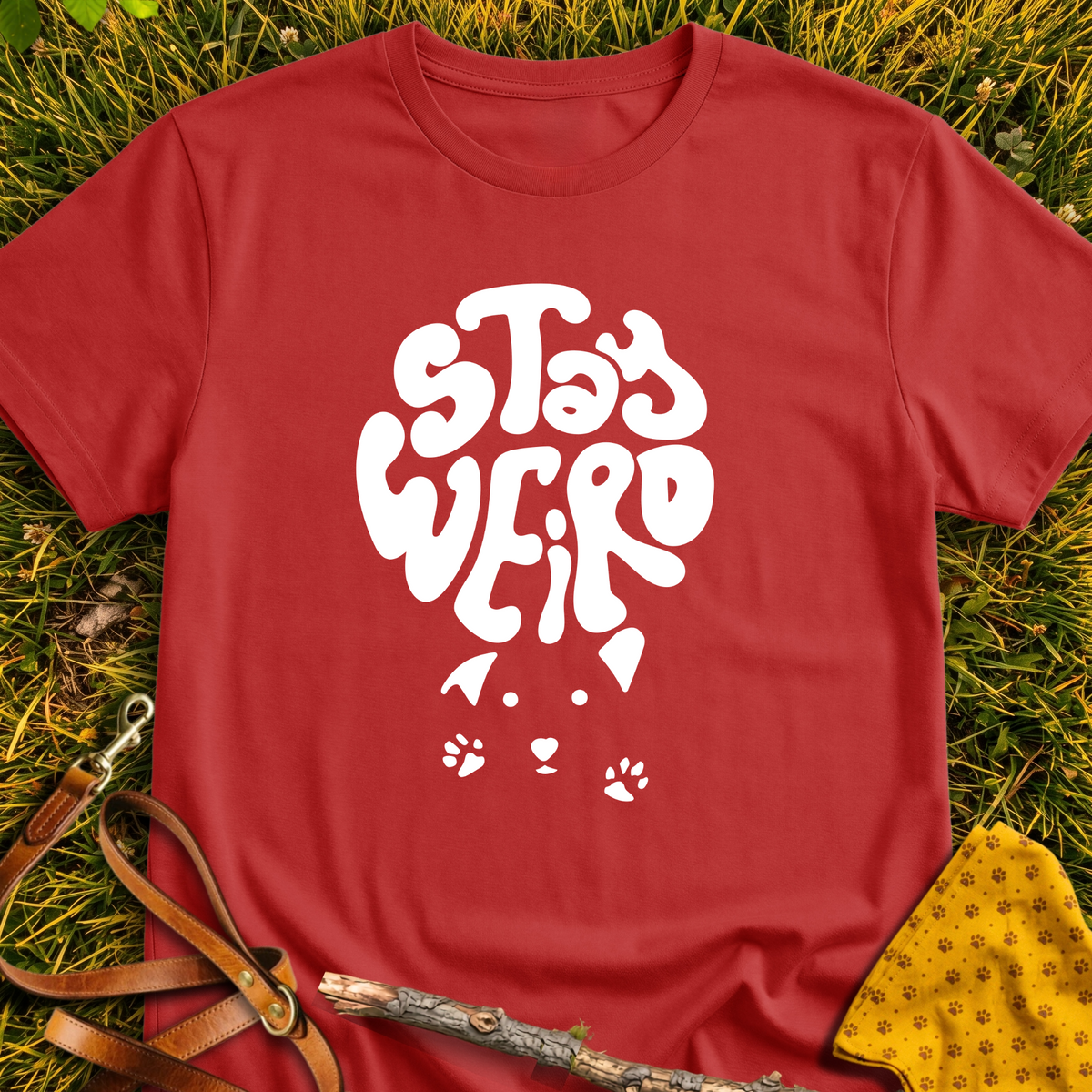 Stay Weird T-shirt T-shirt in Red - Furever Mode rescue dog tee