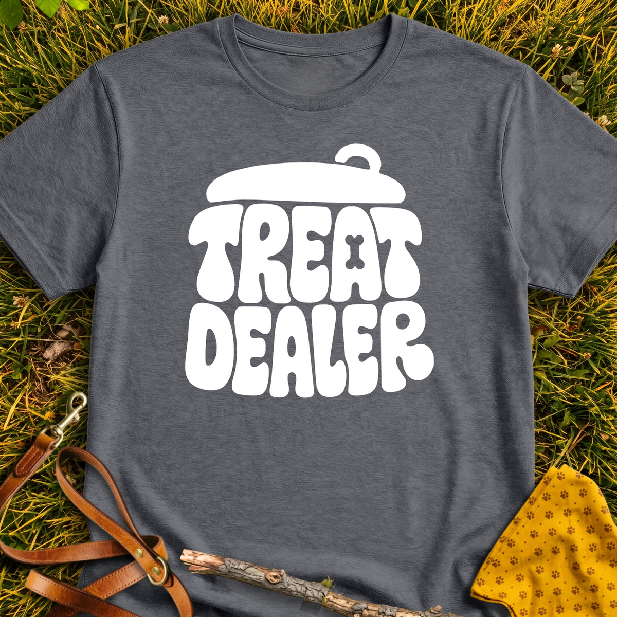 Treat Dealer Jar T-shirt T-shirt in Dark Heather - Furever Mode rescue dog tee