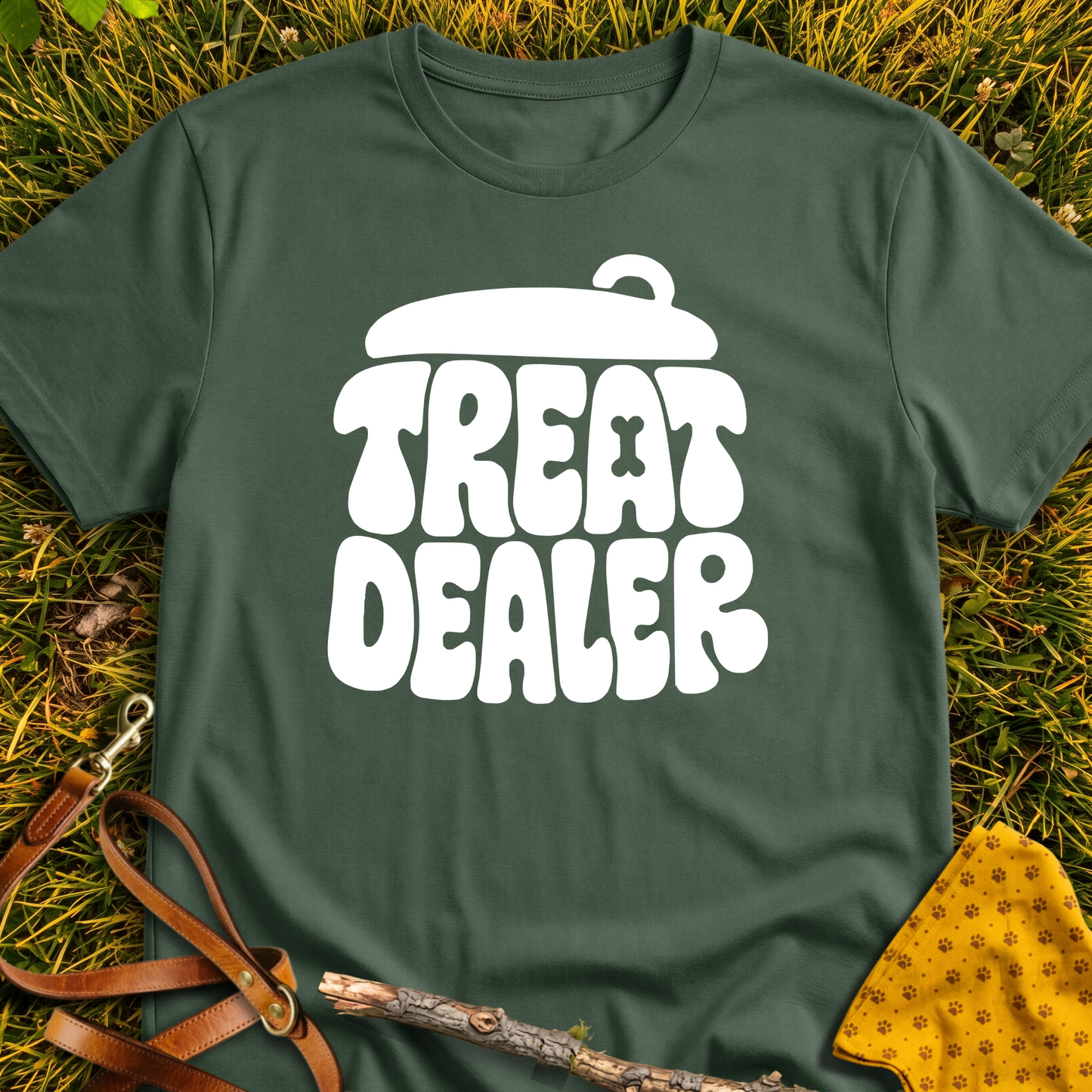 Treat Dealer Jar T-shirt T-shirt in Military Green - Furever Mode rescue dog tee