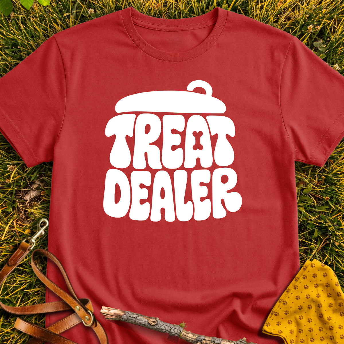 Treat Dealer Jar T-shirt T-shirt in Red - Furever Mode rescue dog tee