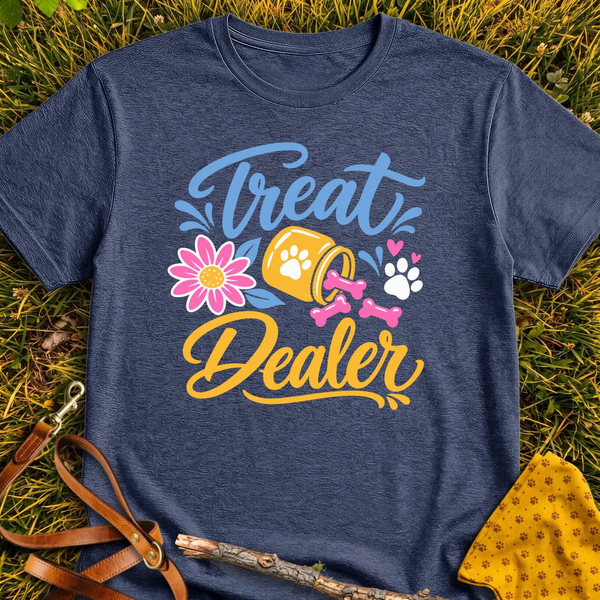 Treat Dealer Joy T-shirt T-shirt in Heather Navy - Furever Mode rescue dog tee