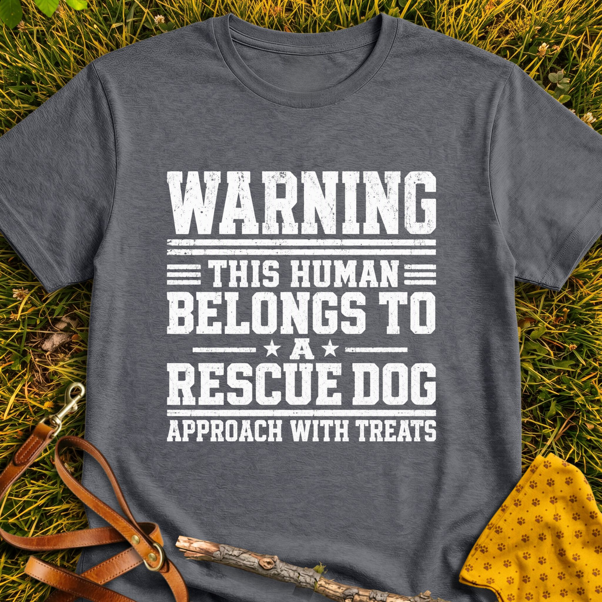 Warning T-shirt T-shirt in Dark Heather - Furever Mode rescue dog tee