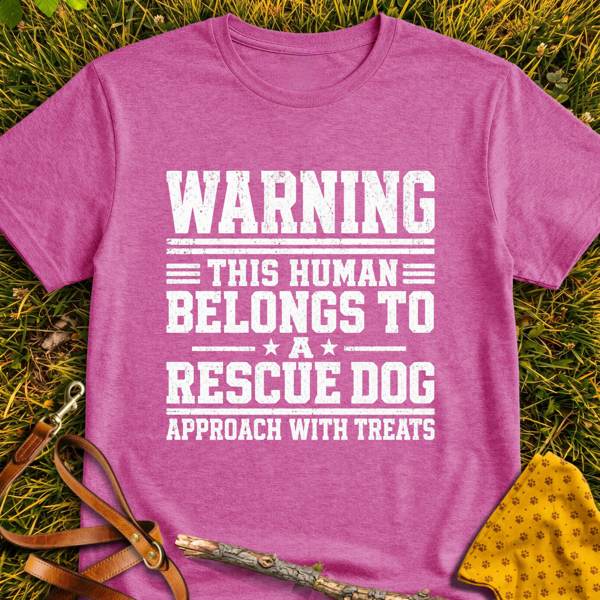 Warning T-shirt T-shirt in Heather Berry - Furever Mode rescue dog tee