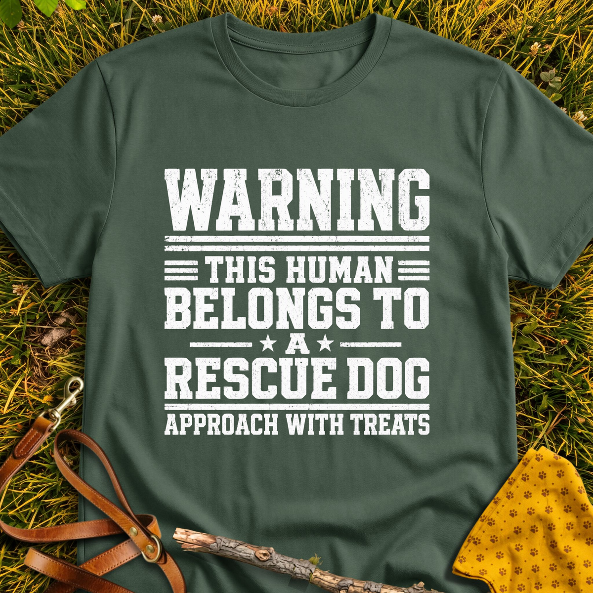 Warning T-shirt T-shirt in Military Green - Furever Mode rescue dog tee