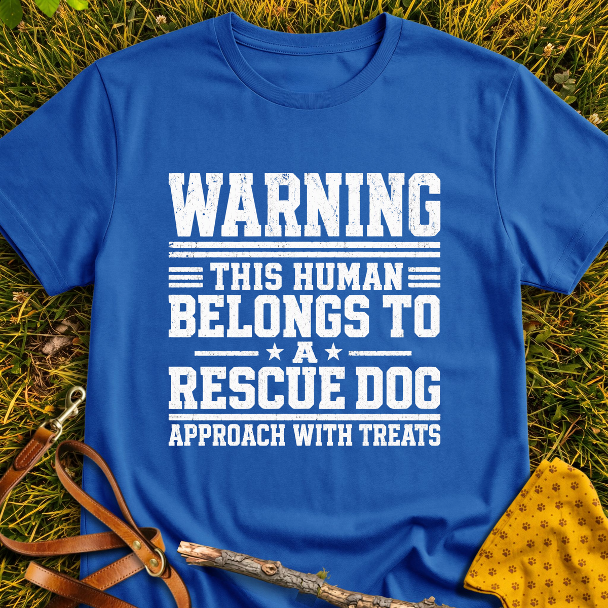 Warning T-shirt T-shirt in Royal - Furever Mode rescue dog tee