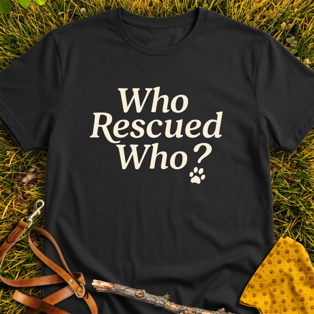 Who Rescued Who? T-shirt T-shirt in Black - Furever Mode rescue dog tee