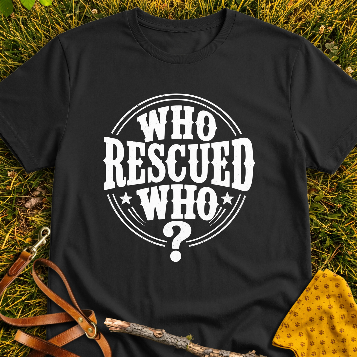 Who Rescued Who? T-shirt T-shirt in Black - Furever Mode rescue dog tee