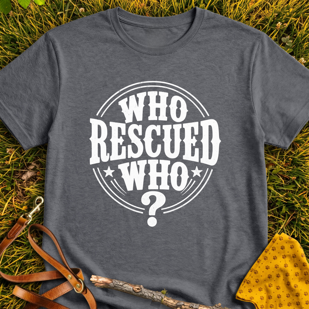 Who Rescued Who? T-shirt T-shirt in Dark Heather - Furever Mode rescue dog tee
