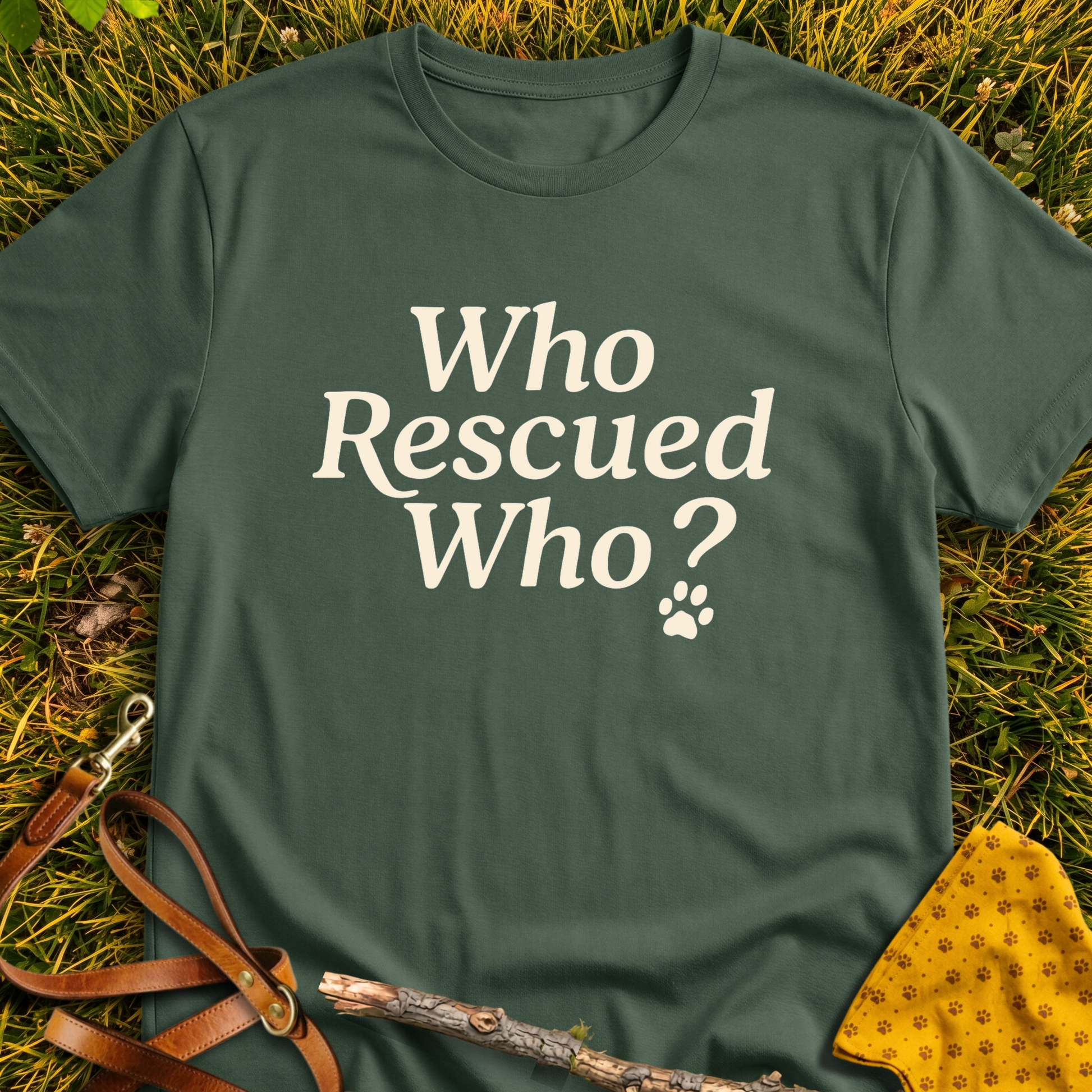 Who Rescued Who? T-shirt T-shirt in Military Green - Furever Mode rescue dog tee