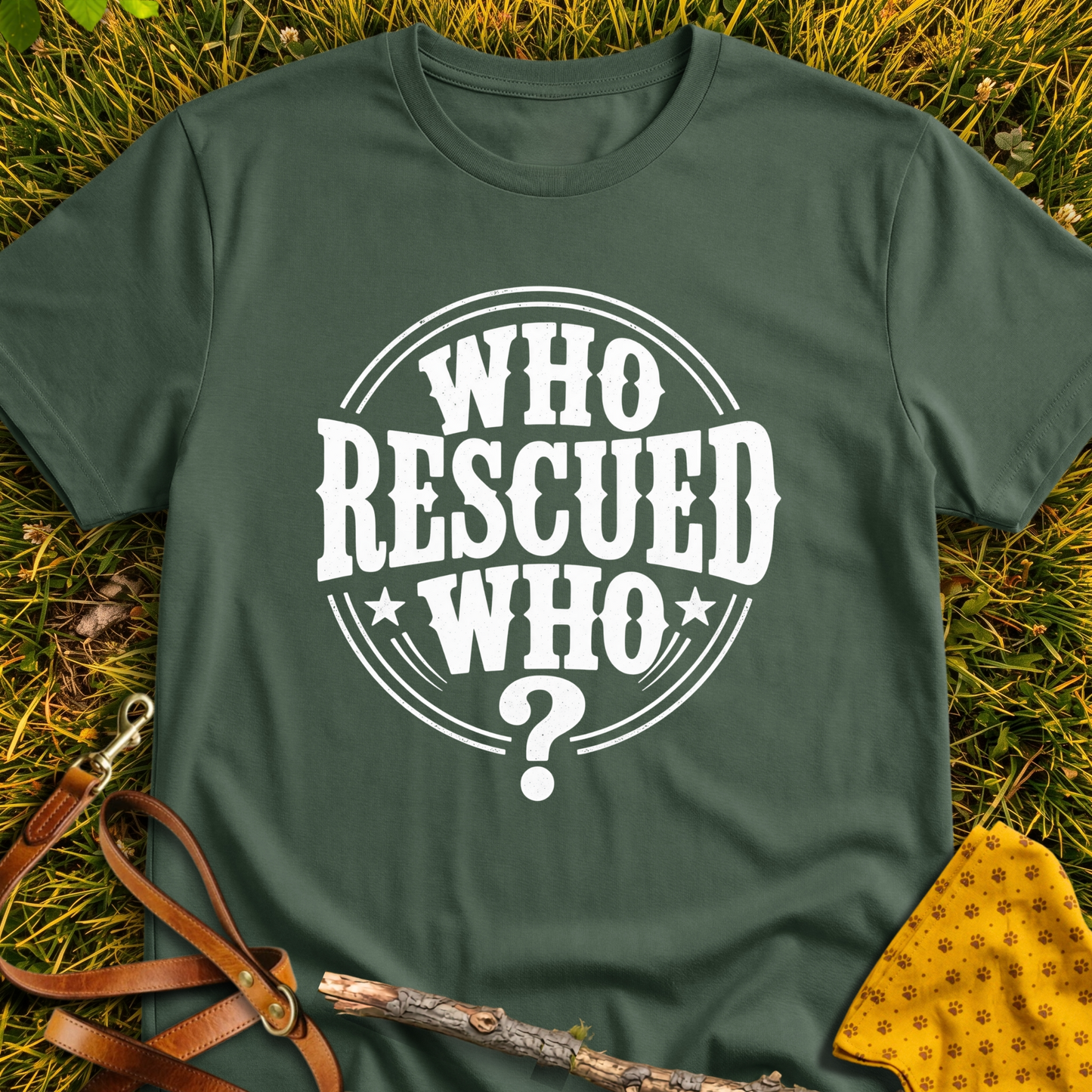 Who Rescued Who? T-shirt T-shirt in Military Green - Furever Mode rescue dog tee