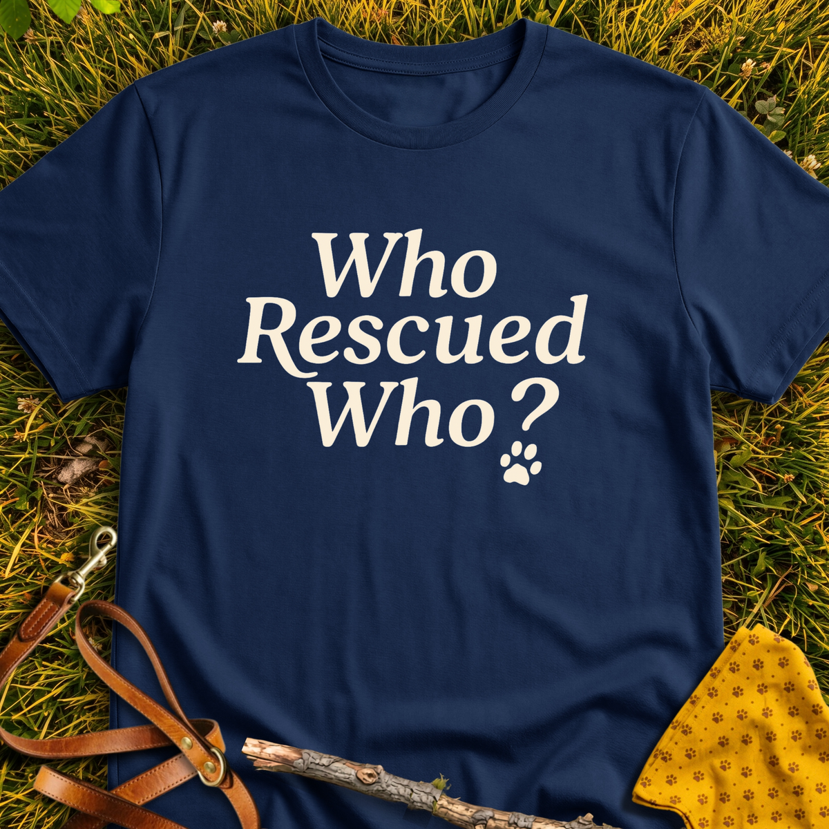 Who Rescued Who? T-shirt T-shirt in Navy - Furever Mode rescue dog tee