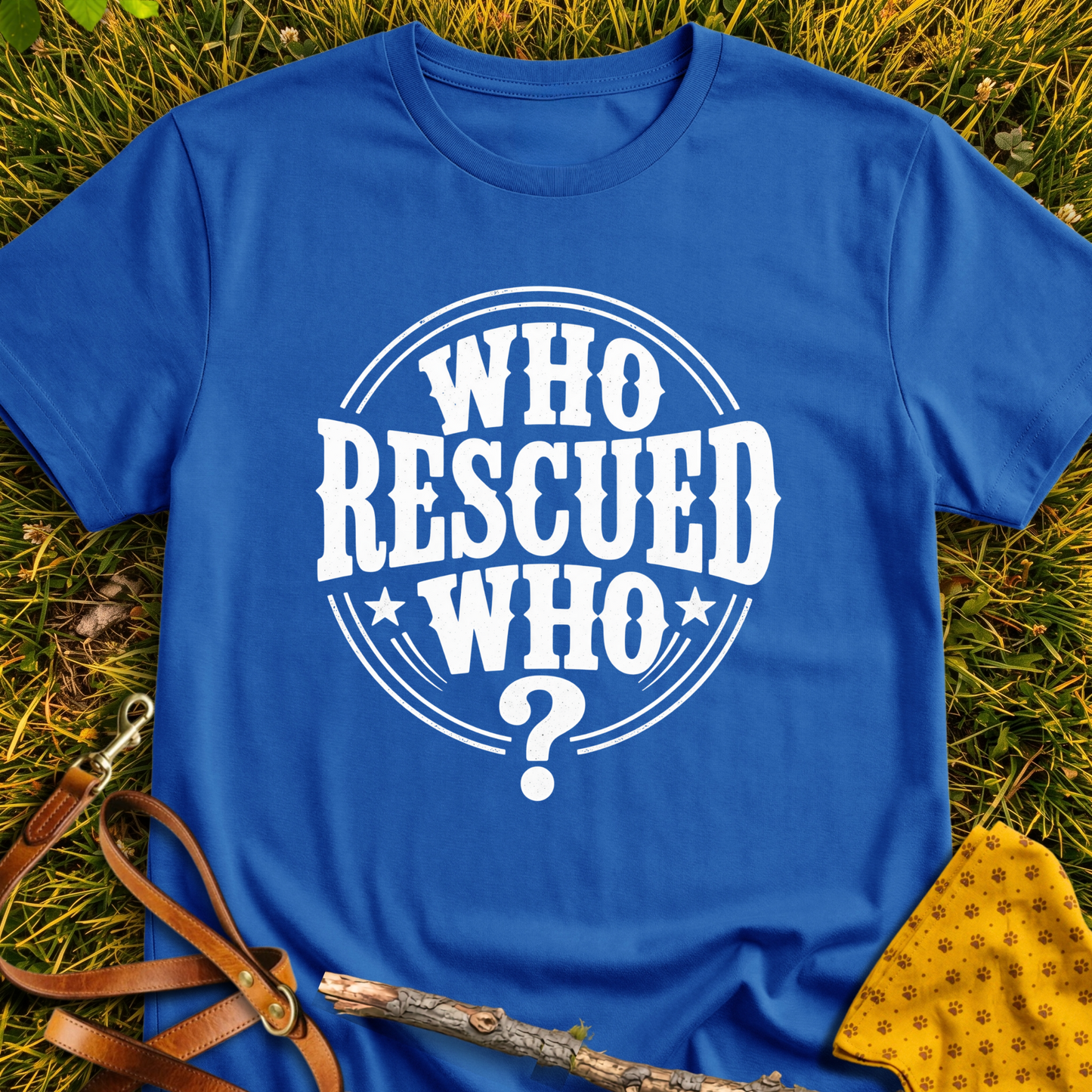 Who Rescued Who? T-shirt T-shirt in Royal - Furever Mode rescue dog tee