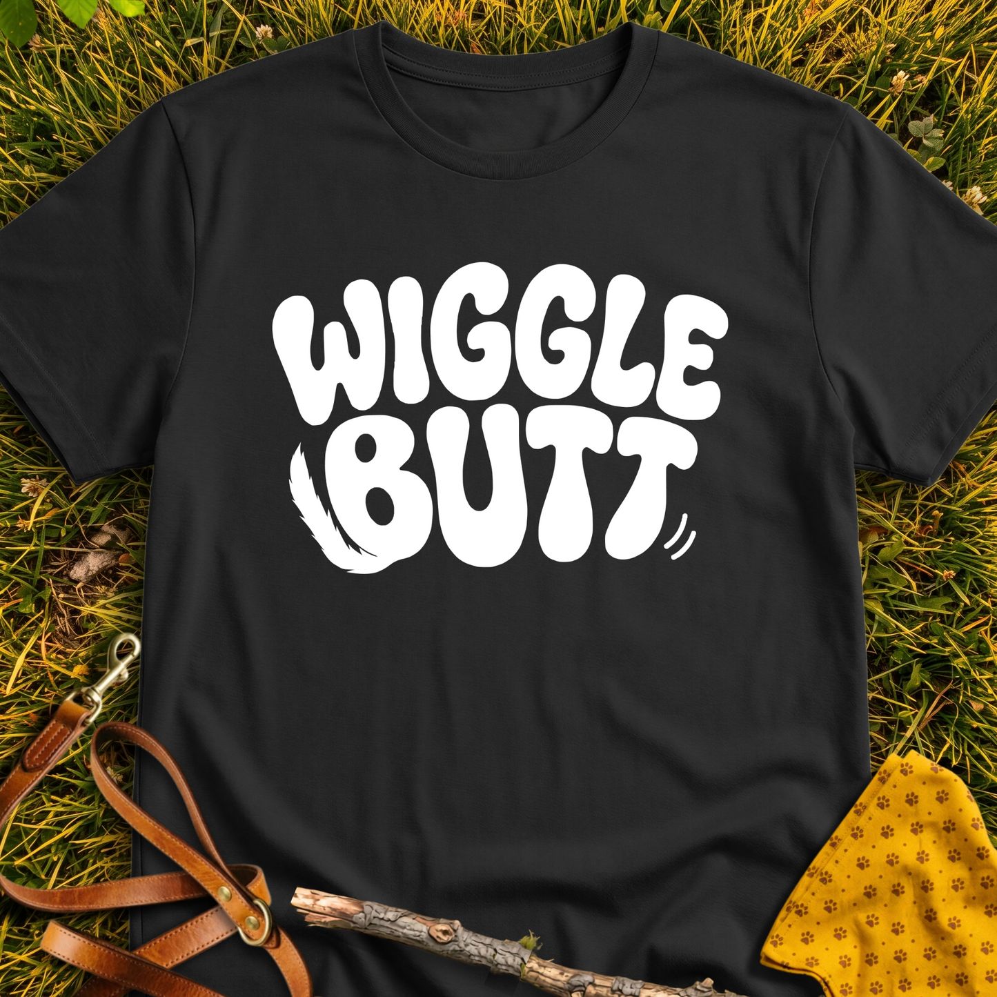 Wiggle Butt T-shirt T-shirt in Black - Furever Mode rescue dog tee