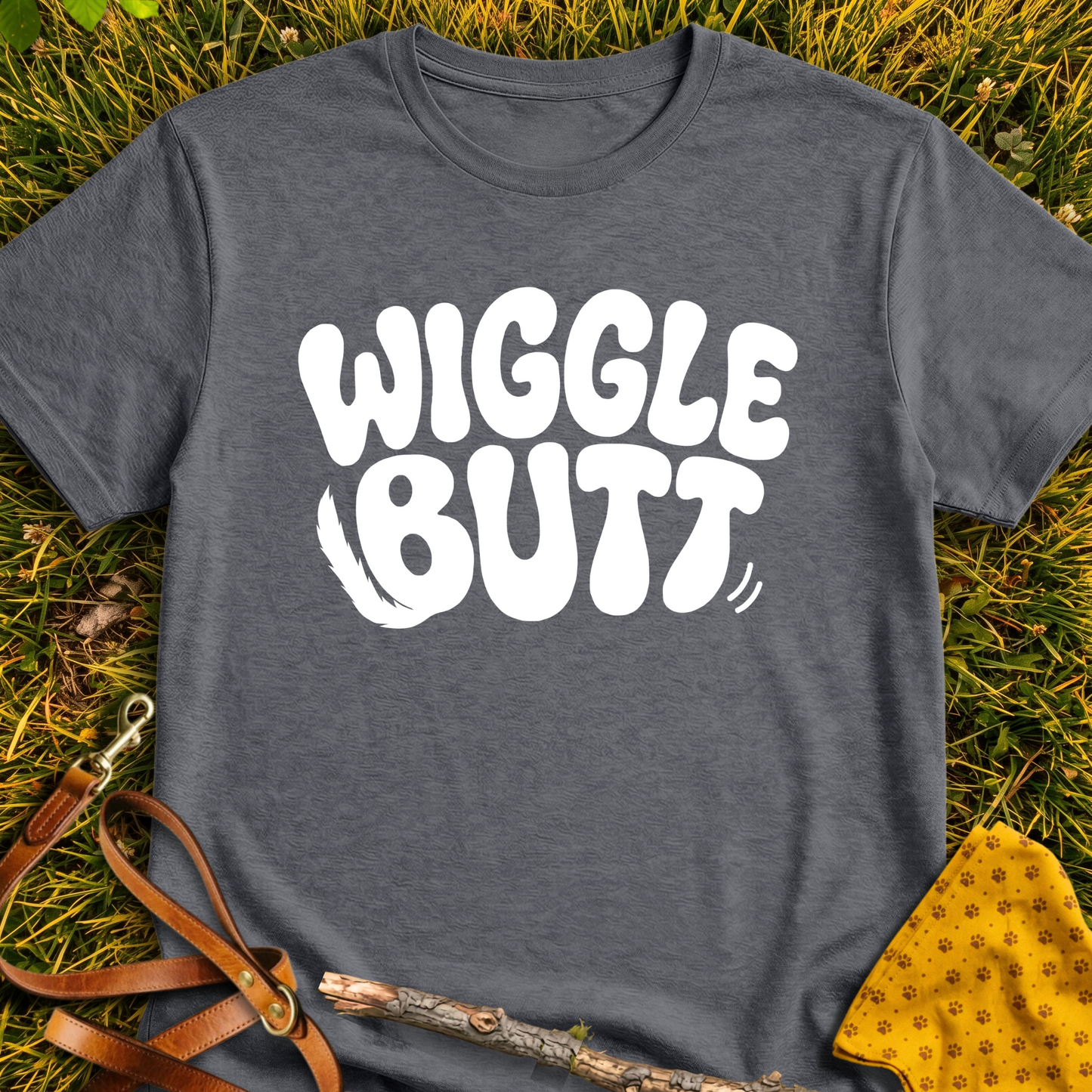 Wiggle Butt T-shirt T-shirt in Dark Heather - Furever Mode rescue dog tee