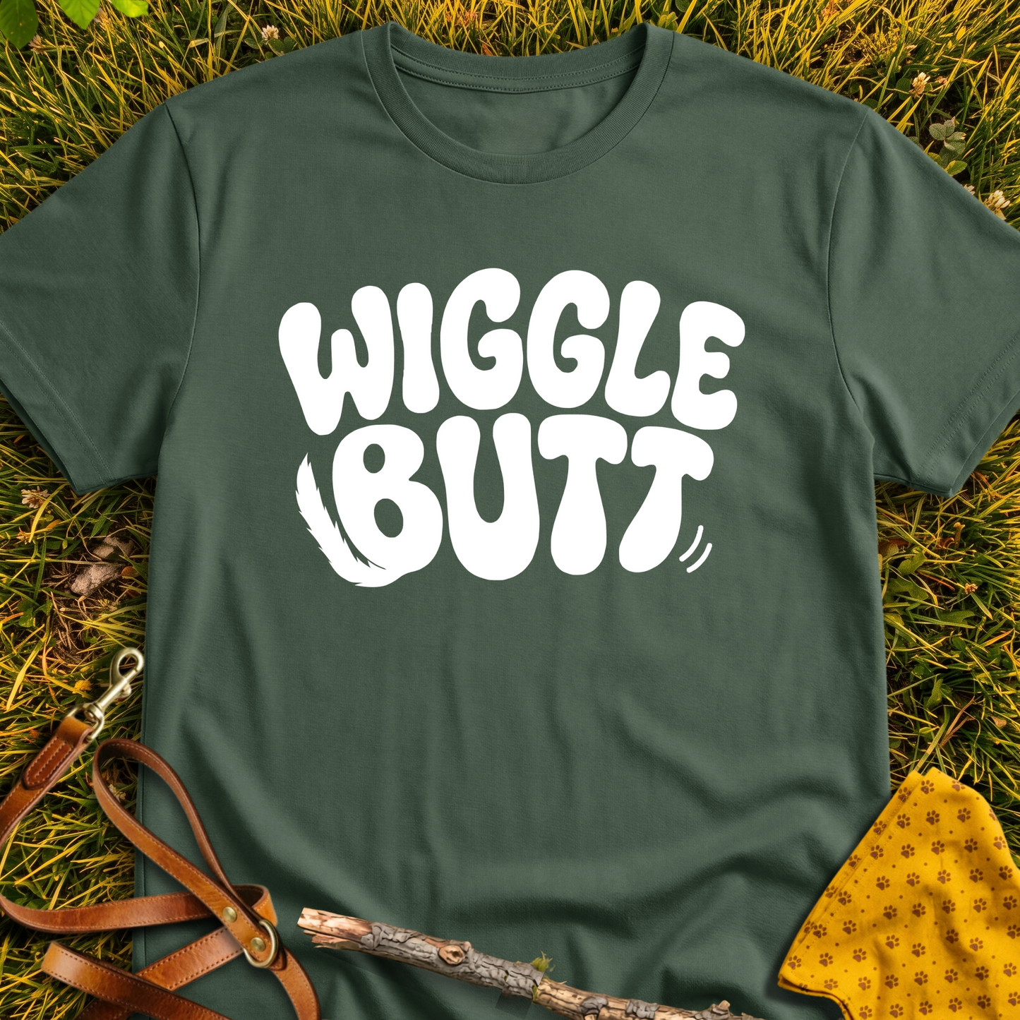 Wiggle Butt T-shirt T-shirt in Military Green - Furever Mode rescue dog tee
